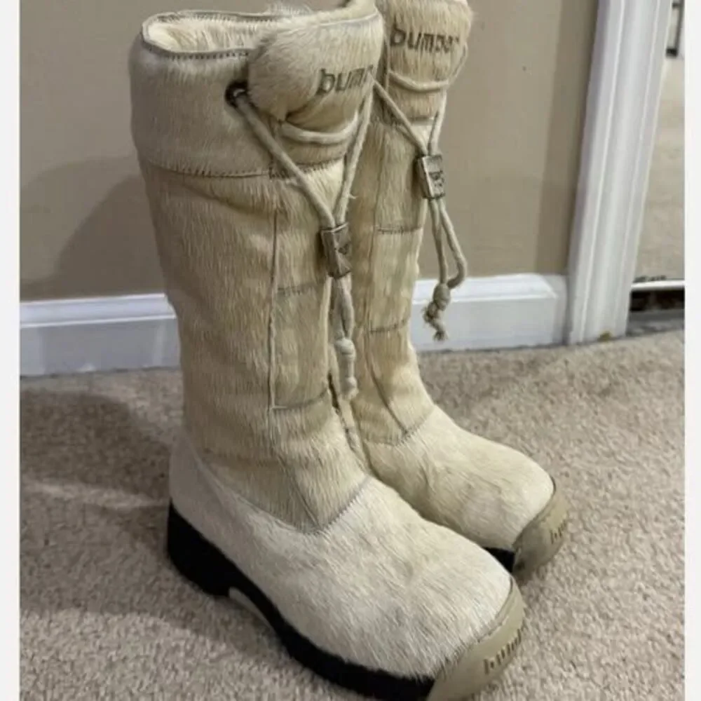 Giugiaro Bumper Pony Hair Boots Kids 12 EU30 Beige Y2K Italy Zip
